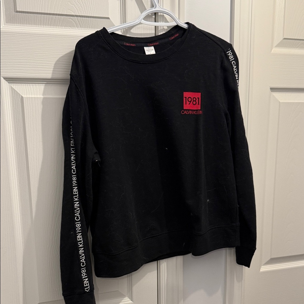 Calvin Klein Men's Black Crewneck Sweater with Red Accent